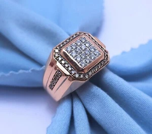 Elegant 10K Karat Solid Rose Gold Designer Diamond Cluster Men's Ring - Size 10 - Picture 1 of 15