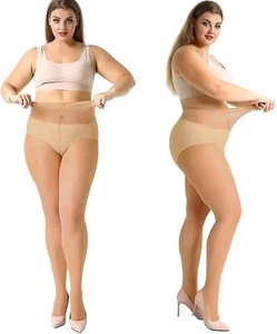 4 Pairs Plus Size Pantyhose for Women 20 Denier Sheer StockingNatural3X-Large - Picture 1 of 8