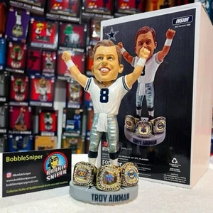 Troy Aikman Dallas Cowboys 3X Campeón del Super Bowl Anillo Base NFL Bobblehead - Imagen 1 de 7