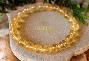 A+ Yellow Citrine 6-8MM Round Gemstone Energy Healing Reiki Scratchable Bracelet - Picture 1 of 12