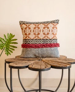 Boho Embroidered Throw Pillow Cover - 18x18” Handmade Cotton Cushion - Picture 1 of 6