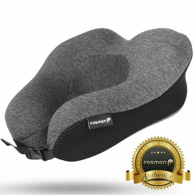 Fosmon Travel Neck Pillow for Neck, Head and Chin (Soft and Comfortable Memory Foam)