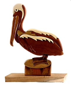 Pelican Sea Bird Seashore Table Top Decor Intarsia Wood Figurine New - Picture 1 of 1