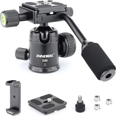 INNOREL D30 Tripod Head with Handle All Metal CNC Ballhead for DSLR Camera DV - Image 1 of 4