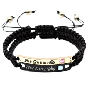 His Queen Her King Braided Matching Couple Bracelets for Girlfriend Boyfriend - Picture 1 of 7