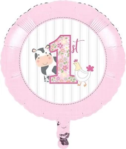 Farmhouse Barnyard Animal 1st Birthday Party Decoration 18" Mylar Balloon GIRL - Picture 1 of 1
