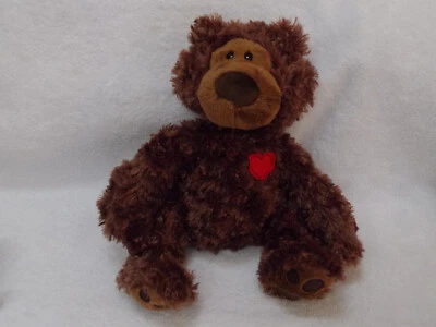 Gund Philbin Curly Brown Hair Stuffed Plush Red Heart Bear 4037883 - Image 1 of 4