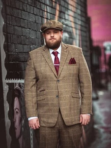 Anzug Sakko & Hose Herren XL Alber braun Fischgrät Tweed Wolle - Bild 1 von 6