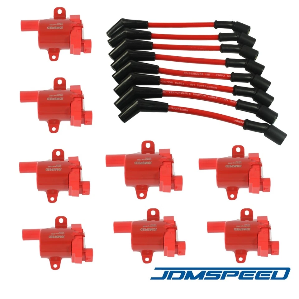 Set of 8 Round Ignition Coils with 8 pcs Spark Plug Wires For Chevy UF262 D585 - Image 1 of 4