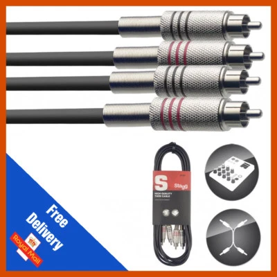 Stagg Twin RCA Phono Plugs to Twin RCA Phono Plugs Audio Lead Cable 1m,3m,6m,10m