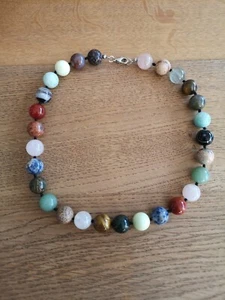 Bunte Edelstein Halskette, grosse Perlen, 47 cm Länge - Bild 1 von 8