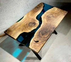 36"x 18" Custom Blue Epoxy Resin Wooden River Style Center Coffee Table Top - Picture 1 of 1
