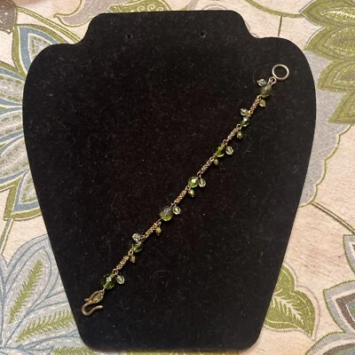 Tennis Bracelet 7 In Twisted Beaded Made With Peridot Faceted Glass Beads - Image 1 of 4