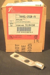 BURNDY YAV4CL2TC38-FX COPPER COMPRESSION CABLE LUG 4 AWG 2 HOLE 3/8" (BOX of 50) - Picture 1 of 7