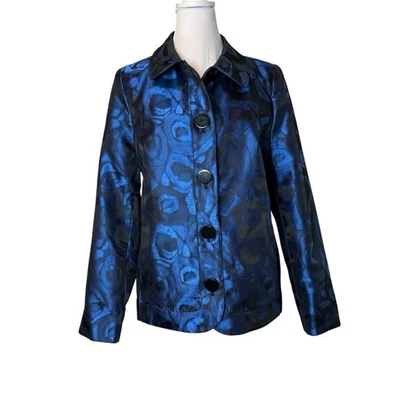Laura Ashley Jacket Womens Size S Blue Black Iridescent Silky Event Occasion NWT - Image 1 of 4