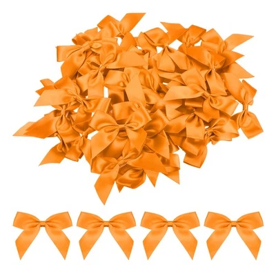 100Pcs Mini Ribbon Bows 2.5" Mini Fabric Satin Ribbon Flower Bows Orange - Image 1 of 4