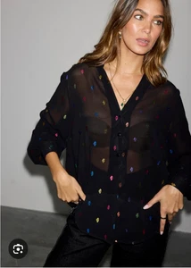 Neu mit Etikett Never Fully Dressed schwarze Miley-Bluse mit mehreren Punkten Damengröße US 6/UK 10 durchsichtig - Bild 1 von 15