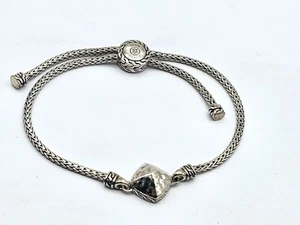 John Hardy Classic Chain Adjustable Bracelet With Heart Hammered Diamond Center - Picture 1 of 5
