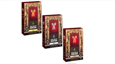 Xmas Giant Light Up Door Bow With 25 Warm White LED Light Christmas Decor - Image 1 of 4