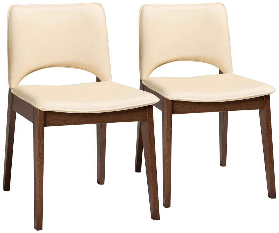 Juego de 2 sillas de comedor Afton beige imitación cuero madera Foto 1 de 1