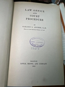 Law Office and Court Procedure by Gleason L Archer 1910 Legal History Book - Picture 1 of 6