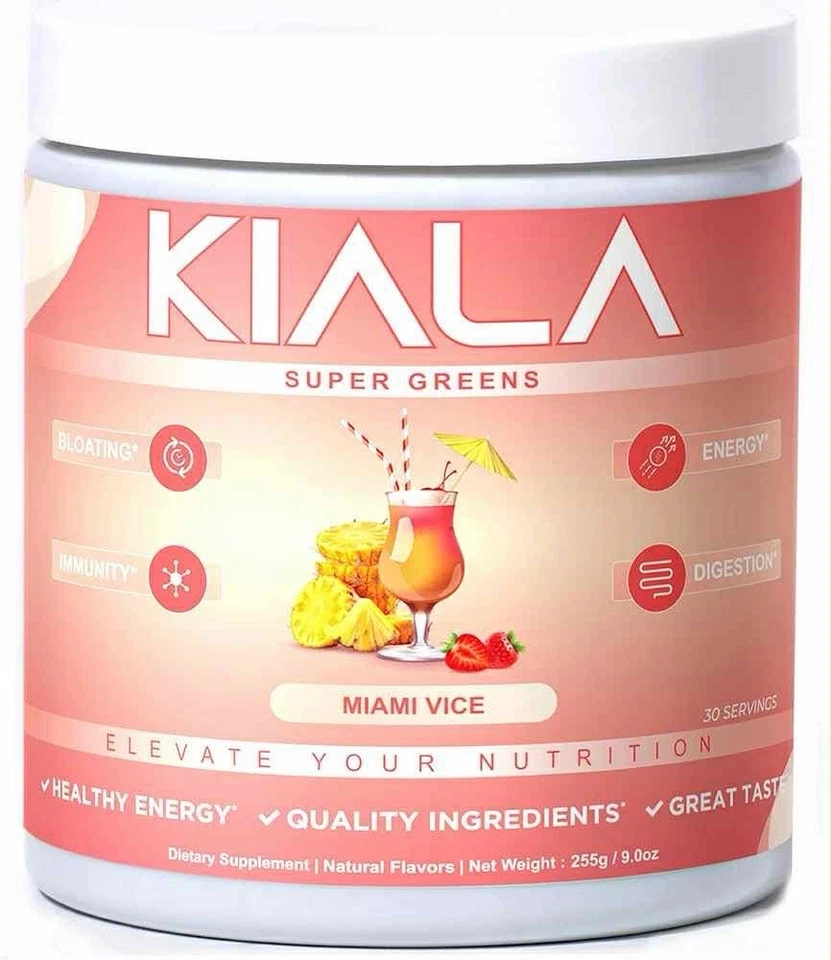 Kiala Nutrition Super Greens - Polvo de verduras orgánicas | Sabor Miami Vice | 30 Se Foto 1 de 4