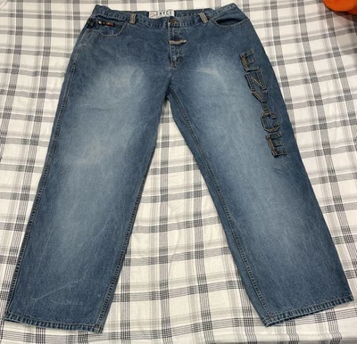 Jeans masculino vintage Enyce 44x33 azul patches jeans - Imagem 1 de 4