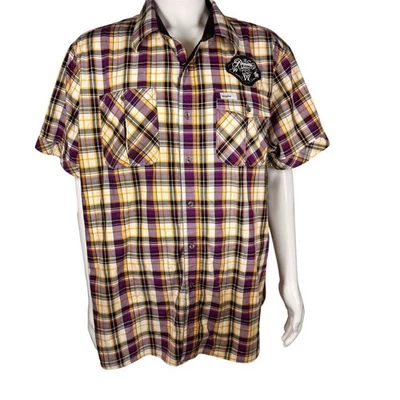 Rocawear Denim Company Mens 3XL Purple Yellow Plaid Short Sleeve Button Up  Logo - Image 1 of 4