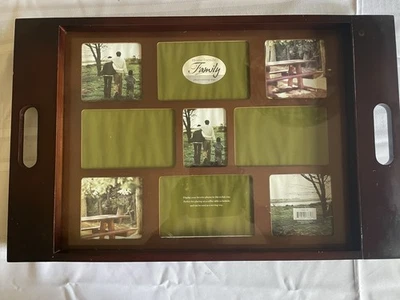 Family Photo Wood Serving Tray. Mahogany Finish. Glass Top. 22” x 13 3/4”x 1.5” - Image 1 of 4