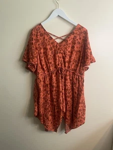 Torrid Orange Floral Babydoll Challis Sharkbite Flutter Sleeve Fairycore Top 1X - Picture 1 of 9