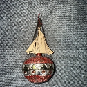 Antique Dresden Paper Dimple Mercury Glass Wired Sailboat Christmas Ornament #1 - Picture 1 of 2
