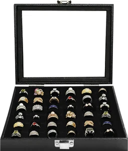 Caja organizadora de joyería de anillo, 36 ranuras anillos exhibición estuche de almacenamiento pendiente escaparate - Imagen 1 de 12