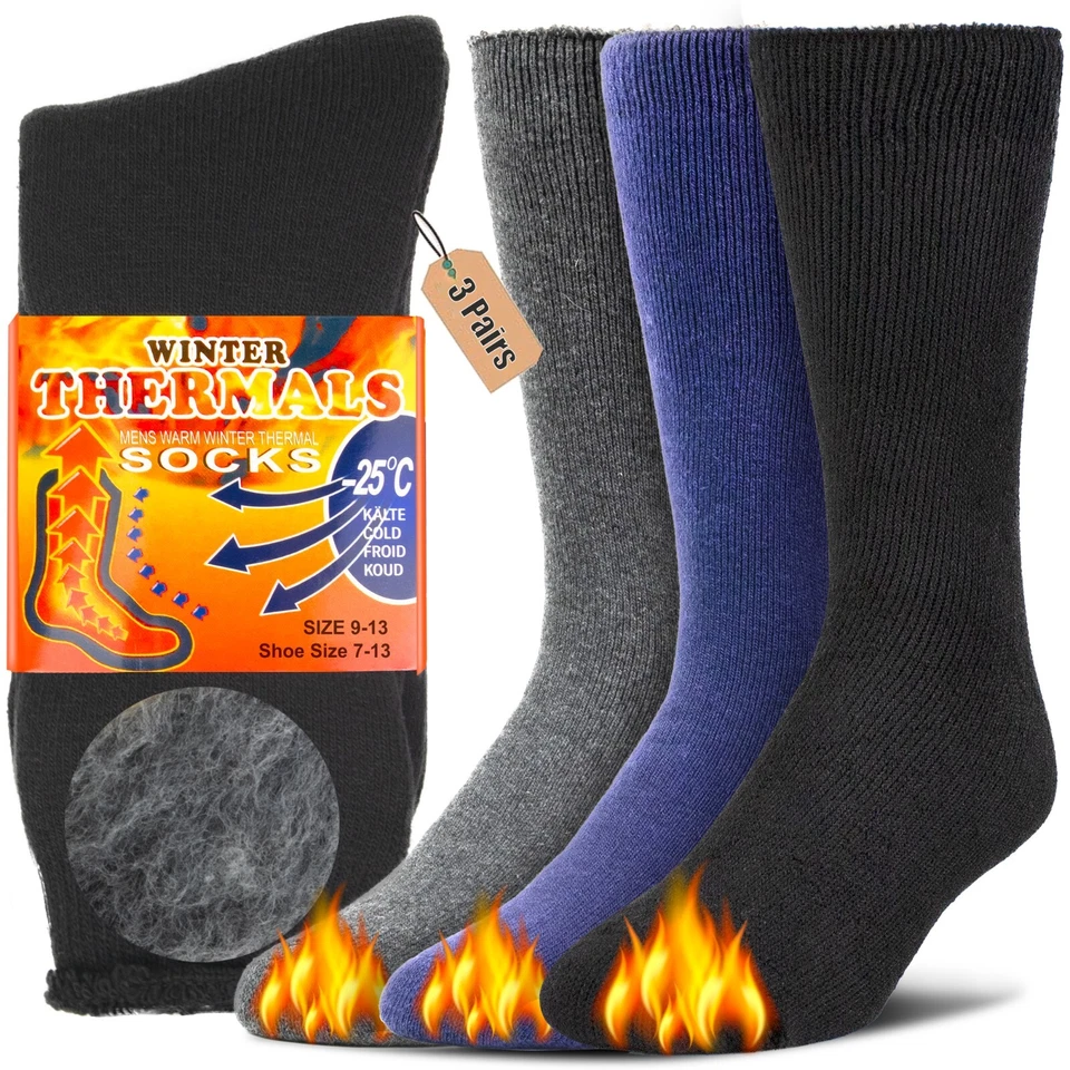 3-6 pares de calcetines térmicos térmicos de invierno cálidos de lana para hombre de alta resistencia 9-13 Foto 1 de 4