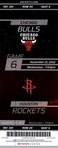 Chicago Bulls vs Houston Rockets 11/21/2012 Ticket James Harden 28 Points