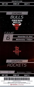 Chicago Bulls vs Houston Rockets 11/21/2012 Ticket James Harden 28 Points - Picture 1 of 2