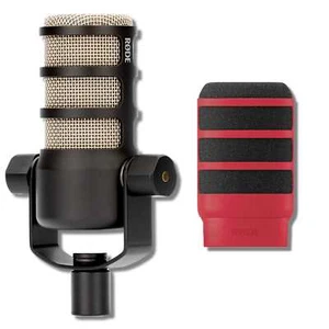 Rode PodMic Cardioid Dynamic Broadcast Microphone with WS14 Red Pop Filter - Picture 1 of 7