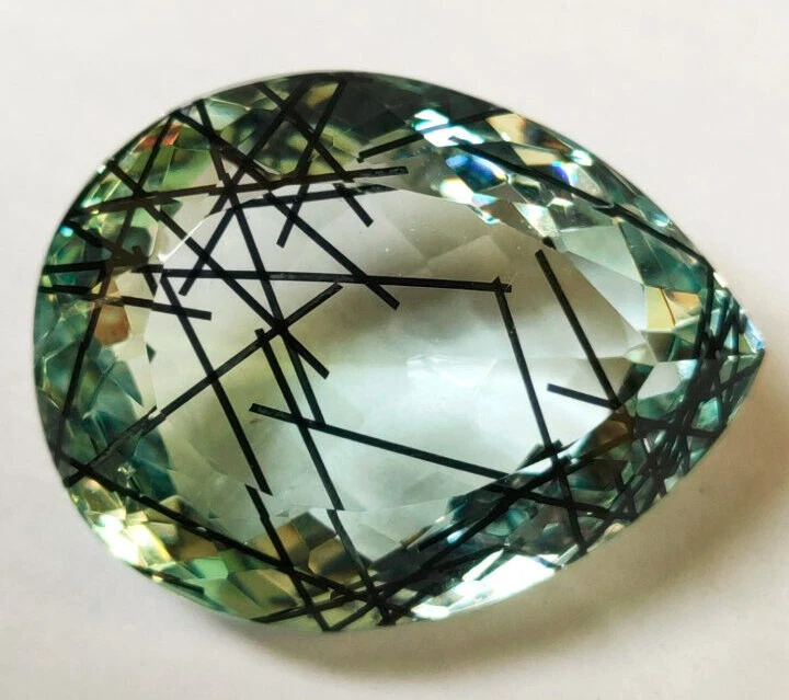 Large Black Rutilated Quartz Pear Cut 76.25ct Loose Gemstone for Wire Wrapping - Image 1 of 4