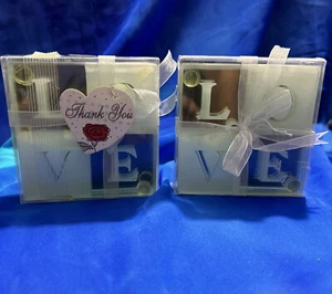 Vintage Glass LOVE Coasters Set of 8 by Kate Aspen 3.5x3.5” Cocktail Party- NEW - Picture 1 of 2