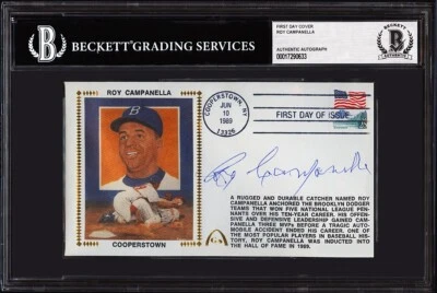 优秀 Roy Campanella 签名首日封面 FDC Cachet 封装 BGS Beckett — 第 1/2 张图片