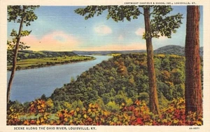 Postkarte KY: Ohio River bei Louisville, Kentucky, Vintage Leinen, unbesendet - Bild 1 von 2