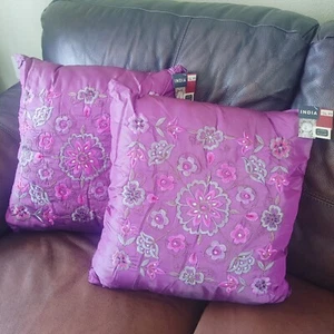 Embellished Embroidered Purple Pillow 20in x 20in Set Of 2 Made In India New - Picture 1 of 5