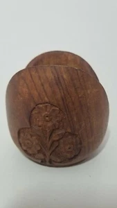 Vintage Carved 3 Wooden Coasters with Carved Wooden Holder floral design - Picture 1 of 9