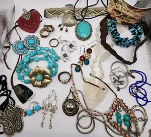 Vintage To Now Jewelry Lot Mixed Materials Wearable Resell Gift Boho Western... - Picture 1 of 18