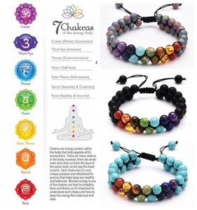 7 Chakras Bracelet Natural Stone Beaded Relax Healing Bangle for Women Men Gifts - Picture 1 of 15