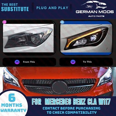 MERCEDES C117 W117 CLA200 CLA45 MODIFIED LED HEADLIGHT PAIR UPGRADE FROM HALOGEN - Image 1 of 4