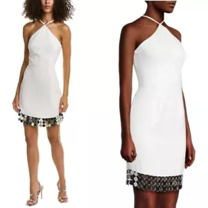 NWT New $395 Liv Foster Disc Fringe Halter Mini Ivory Dress Size 4 - Picture 1 of 16