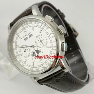 Orologio da polso uomo automatico multifunzione 42mm quadrante bianco data giorno anno fasi lunari - Foto 1 di 6