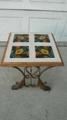 1920S WROUGHT IRON  WOOD SPANISH REVIVAL CALIFORNIA POTTERY TILE TABLE TUDOR D&M - Image 1 of 4