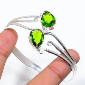 Green Peridot Gemstone 925 Sterling Silver Jewelry Cuff Bracelet Adjustable - Picture 1 of 1