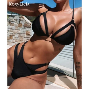Sexy Cut Out Strappy High Cut Bikini Women Swimwear Two-pieces Bikini Set - Picture 1 of 10
